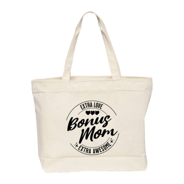 Bonus Mom: Extra Love. Extra Awesome | Mother's Day Gift | Stepmom Gift - Zip & Go Canvas Tote - Image 3