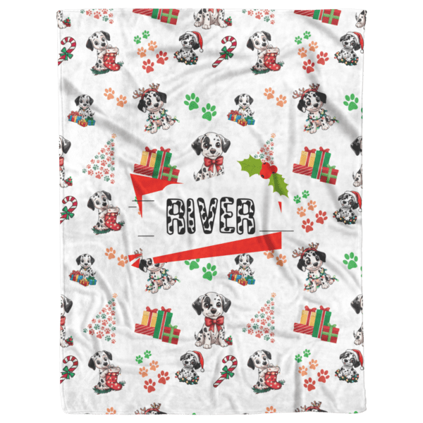 Christmas Dalmatian Puppies | Gift For Dalmatian Owner | Dog Owner Gift - Fleece Sherpa Blanket (Personalized) - Image 3