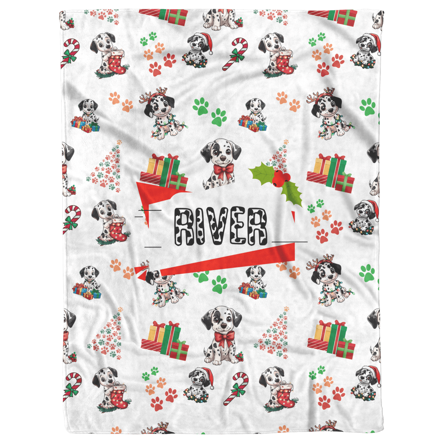 Christmas Dalmatian Puppies | Gift For Dalmatian Owner | Dog Owner Gift - Fleece Sherpa Blanket (Personalized) - Image 3