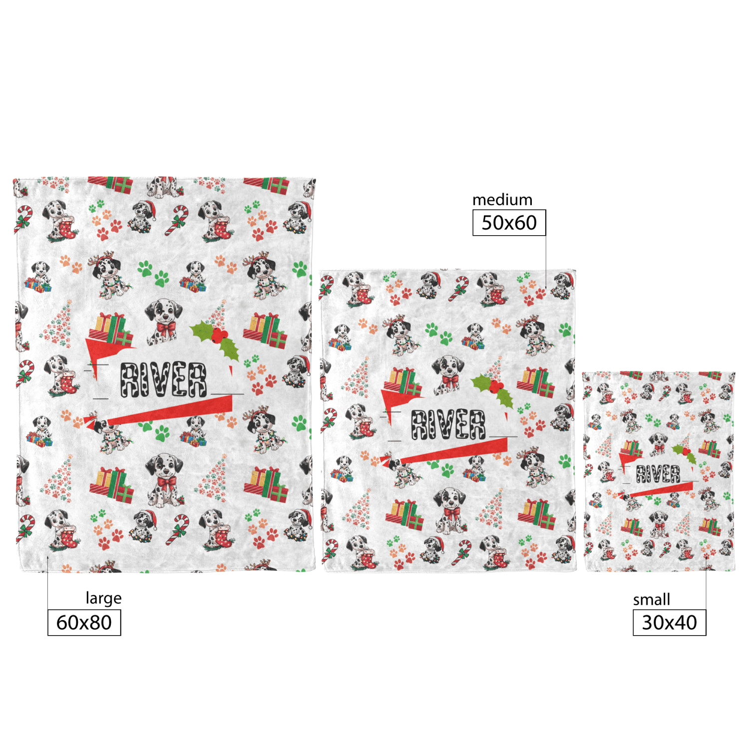 Christmas Dalmatian Puppies | Gift For Dalmatian Owner | Dog Owner Gift - Fleece Sherpa Blanket (Personalized) - Image 7