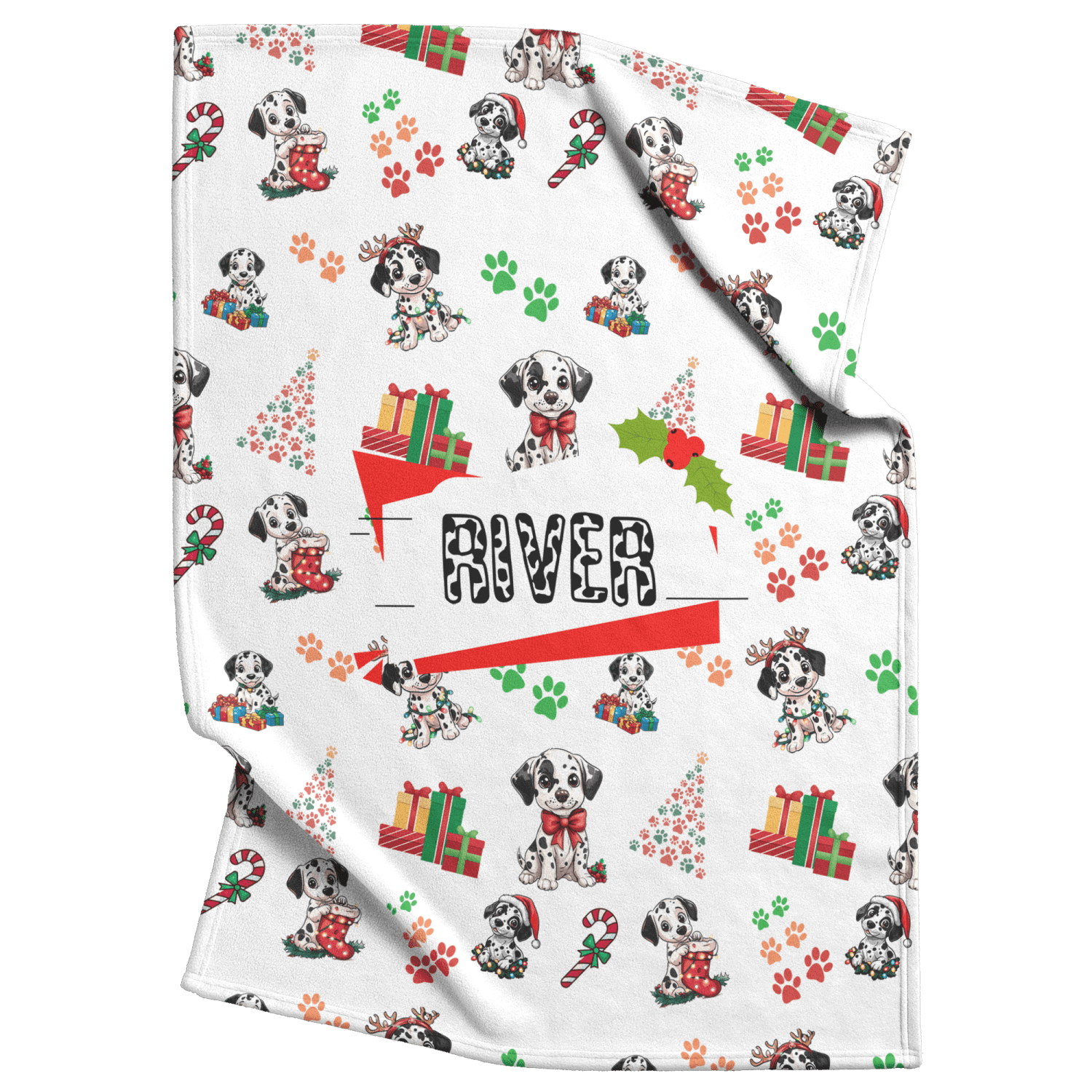 Christmas Dalmatian Puppies | Gift For Dalmatian Owner | Dog Owner Gift - Fleece Sherpa Blanket (Personalized) - Image 2