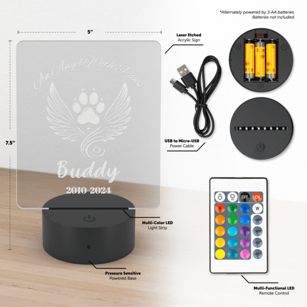 An Angel With Paws Personalized | Pet Memorial | Pet Keepsake - LED Acrylic Sign - Image 3