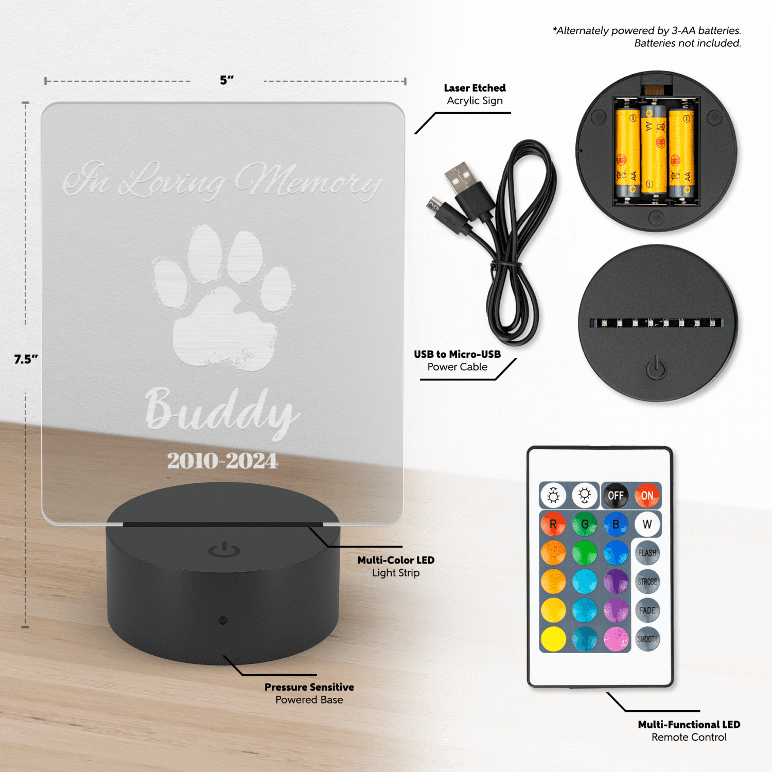 In Loving Memory | Personalized Pet Memorial | Rainbow Bridge Memory - Acrylic LED Sign - Image 3