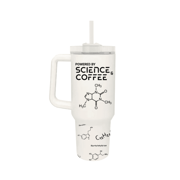 Powered by Science and Coffee | Geeky Tumbler | Nerdy Coffee Mug - 40oz Quencher Tumbler - Image 2