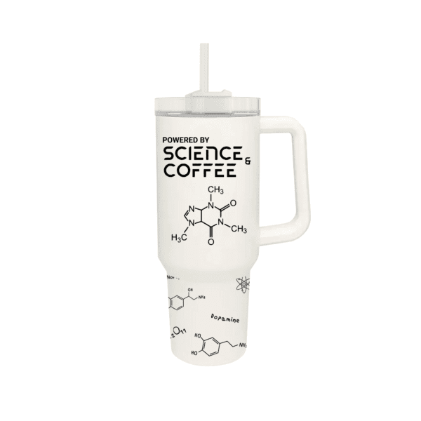 Powered by Science and Coffee | Geeky Tumbler | Nerdy Coffee Mug - 40oz Quencher Tumbler - Image 4