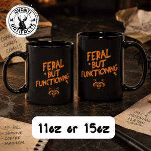Feral But Functioning | Funny Halloween Coffee Mug | Spooky Season Dark Humor - Black Mugs